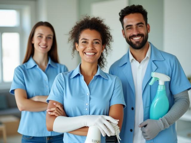 Team of professional cleaners demonstrating commitment