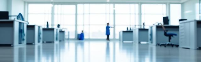 Spotless modern office space with cleaning equipment, representing commercial cleaning.